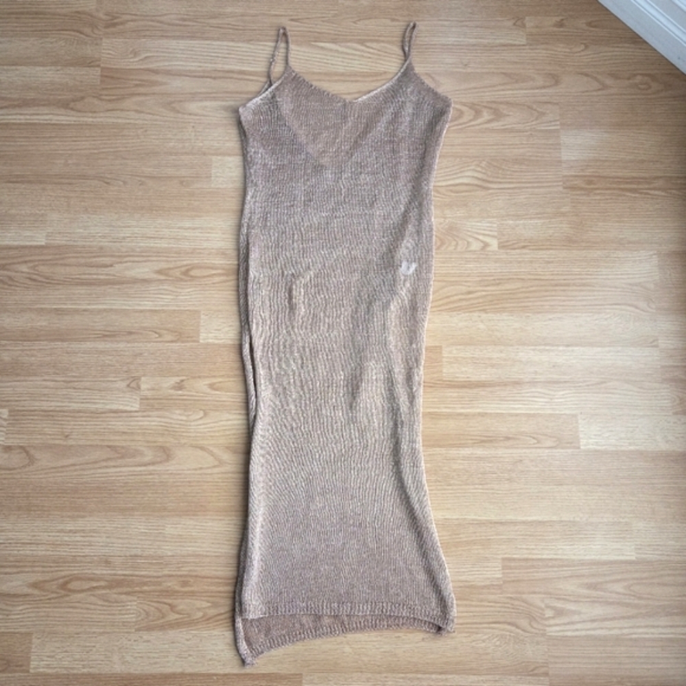 Elegant Tan Knit Swim Coverup